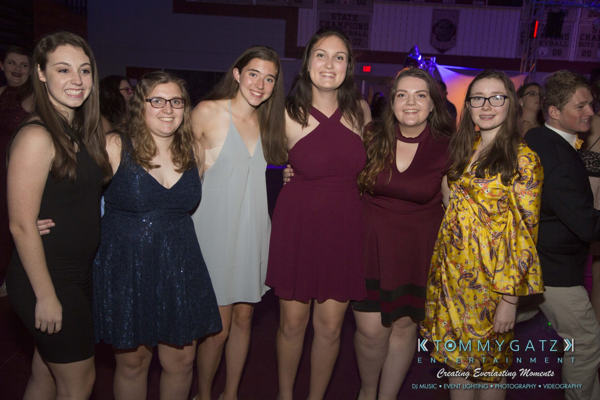 Broadneck-HC-FINAL-2017-BLOG-LoRes-WM-9 - TOMMY GATZ ENTERTAINMENT Six people smiling at an indoor event, wearing semi-formal attire.
