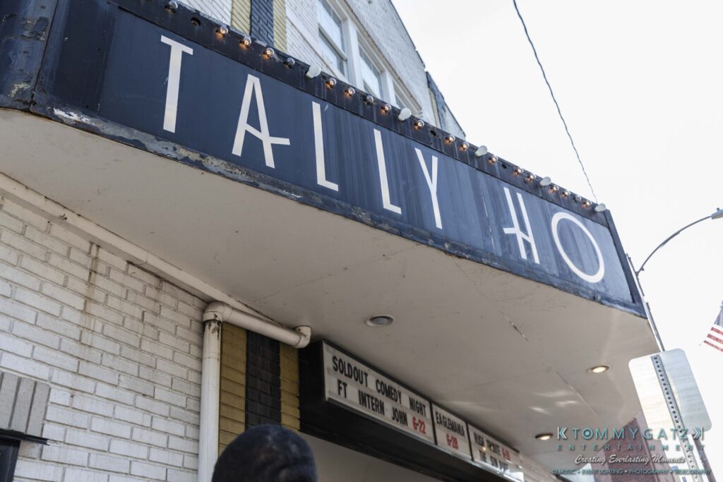 062219-Leesburg-TALLY-HO-Low-Res-WM-156 - TOMMY GATZ ENTERTAINMENT Marquee sign of Tally Ho theater with upcoming show details listed beneath.