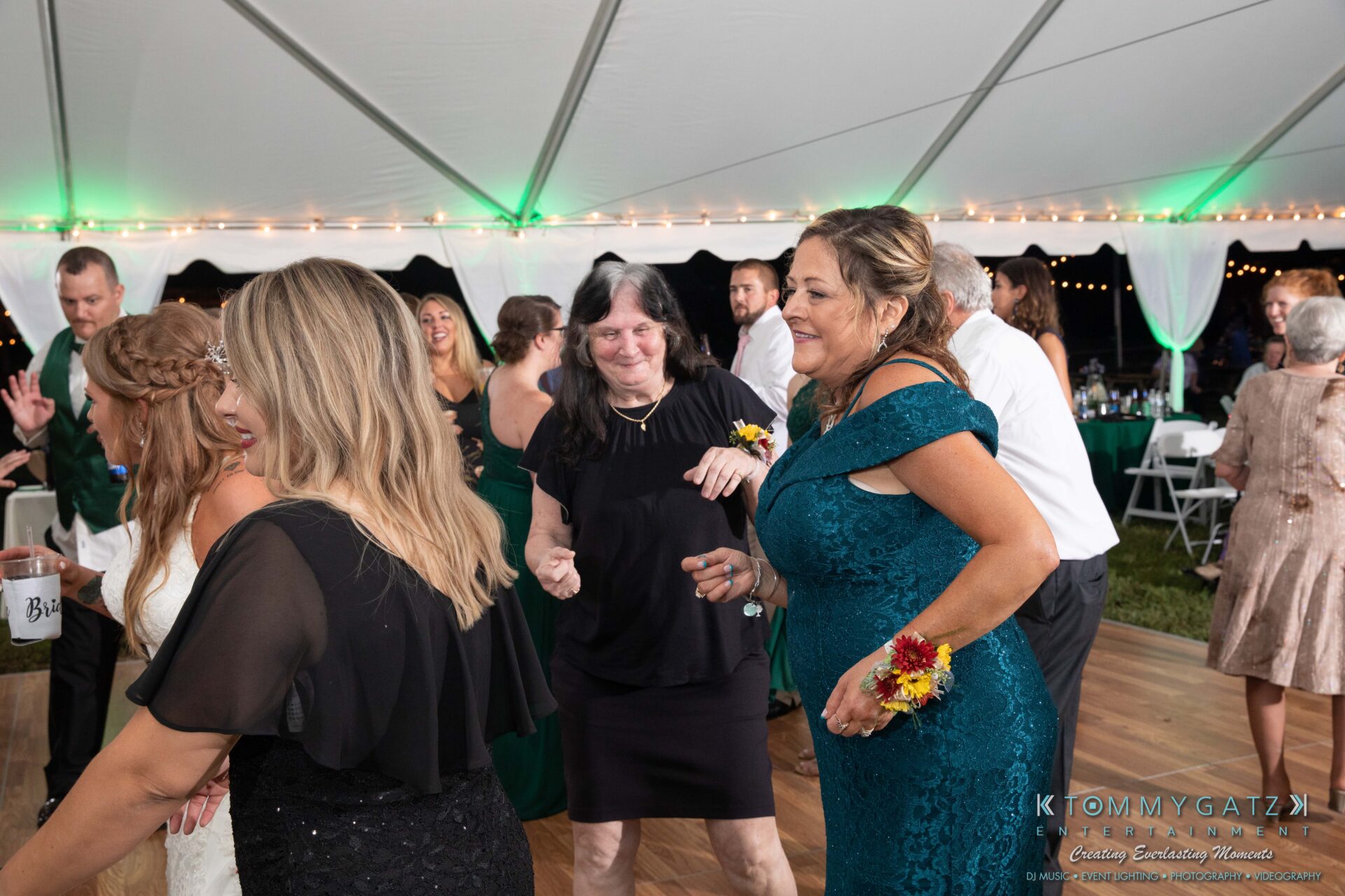091419-Proctor-Wedding-FINALS-Reception-Low-Res-WM-752 - TOMMY GATZ ENTERTAINMENT A group of people dancing under a tent at an event.