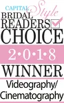 Award badge reading "Capital Style Bridal Readers Choice 2018 Winner, Videography/Cinematography.