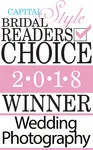 Image of a logo reading "Capital Style Bridal Readers Choice 2018 Winner Wedding Photography" with pink and black text.