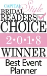 Award badge reading "Capital Style Bridal Readers Choice 2018 Winner Best Event Planner.