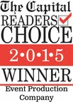 Award graphic titled "The Capital Readers Choice 2015 Winner Event Production Company.