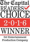Award badge for "The Capital Readers Choice 2016 Winner" in the DJ/Entertainment Production Company category.