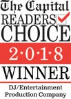 Award image reading "The Capital Readers Choice 2018 Winner, DJ/Entertainment Production Company.