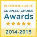 WeddingWire Couples' Choice Awards 2014-2015 badge featuring five gold stars.