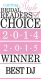 Capital Style Bridal Readers Choice Award badge for Best DJ, 2014-2015.