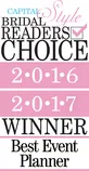 Image with text: "Capital Style Bridal Readers' Choice 2016, 2017 Winner Best Event Planner.