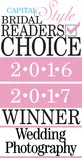 Award badge for Capital Style Bridal Readers Choice Winner in Wedding Photography for 2016-2017.