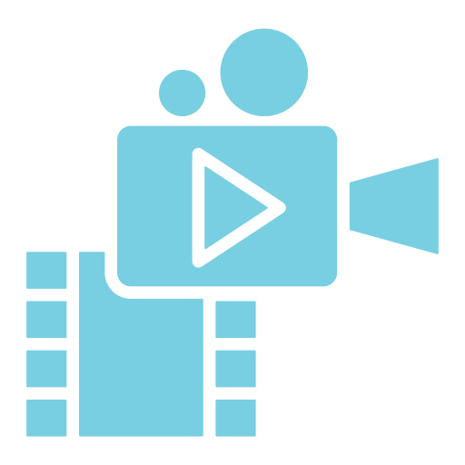 videography - TOMMY GATZ ENTERTAINMENT - TOMMY GATZ ENTERTAINMENT Icon of a blue video camera with a play button and film strip, symbolizing video recording or playback.